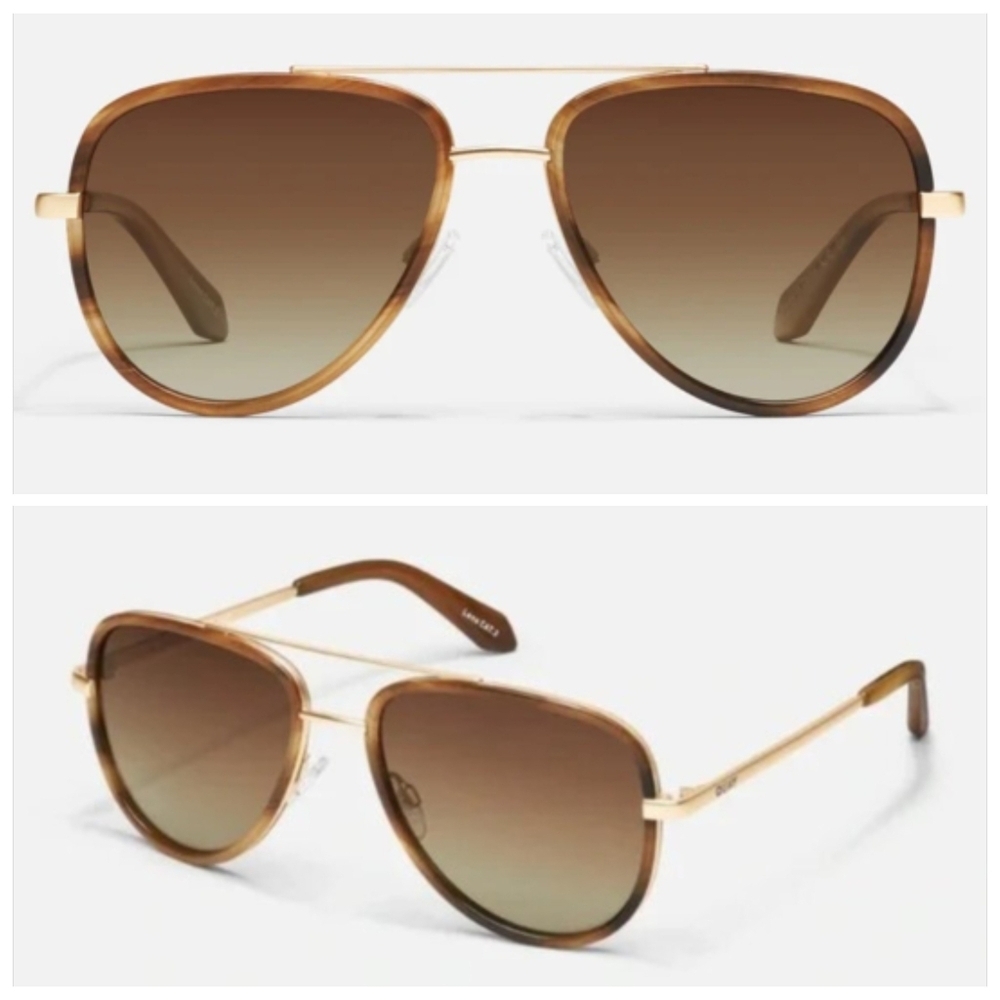 New Quay All In Medium Tortoise Gold/Brown Lens Polarized Aviator Sunglasses